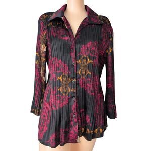 Satin Plisse Button Up Top Women XL Boho Witchy Whimsigoth Fairy Grunge Romantic